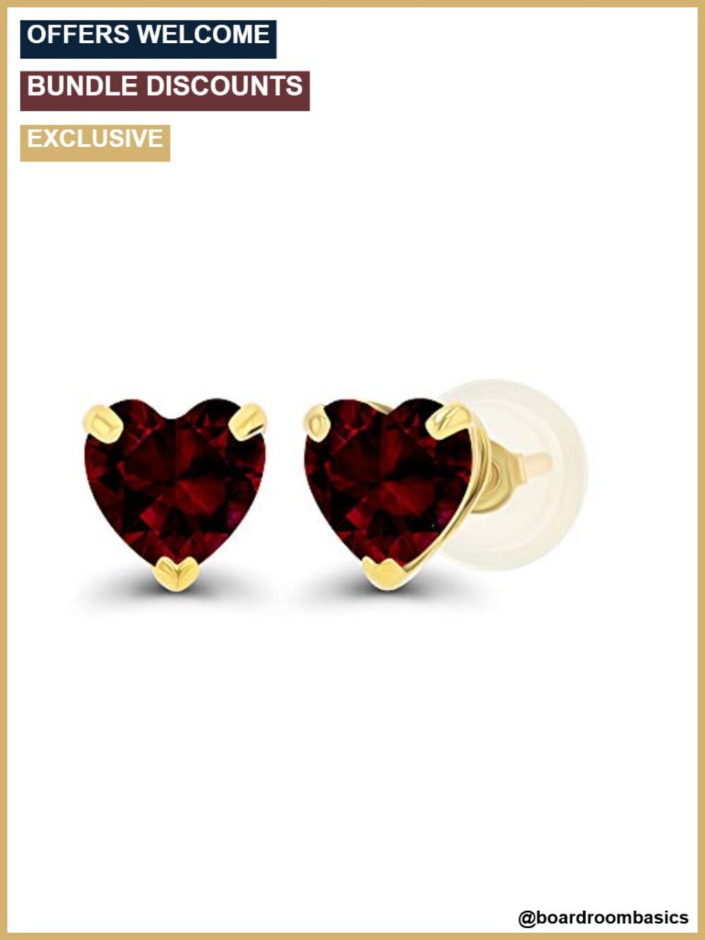 14K Solid Gold 5mm Heart Garnet Stud Earrings Hypoallergenic Silicone Back